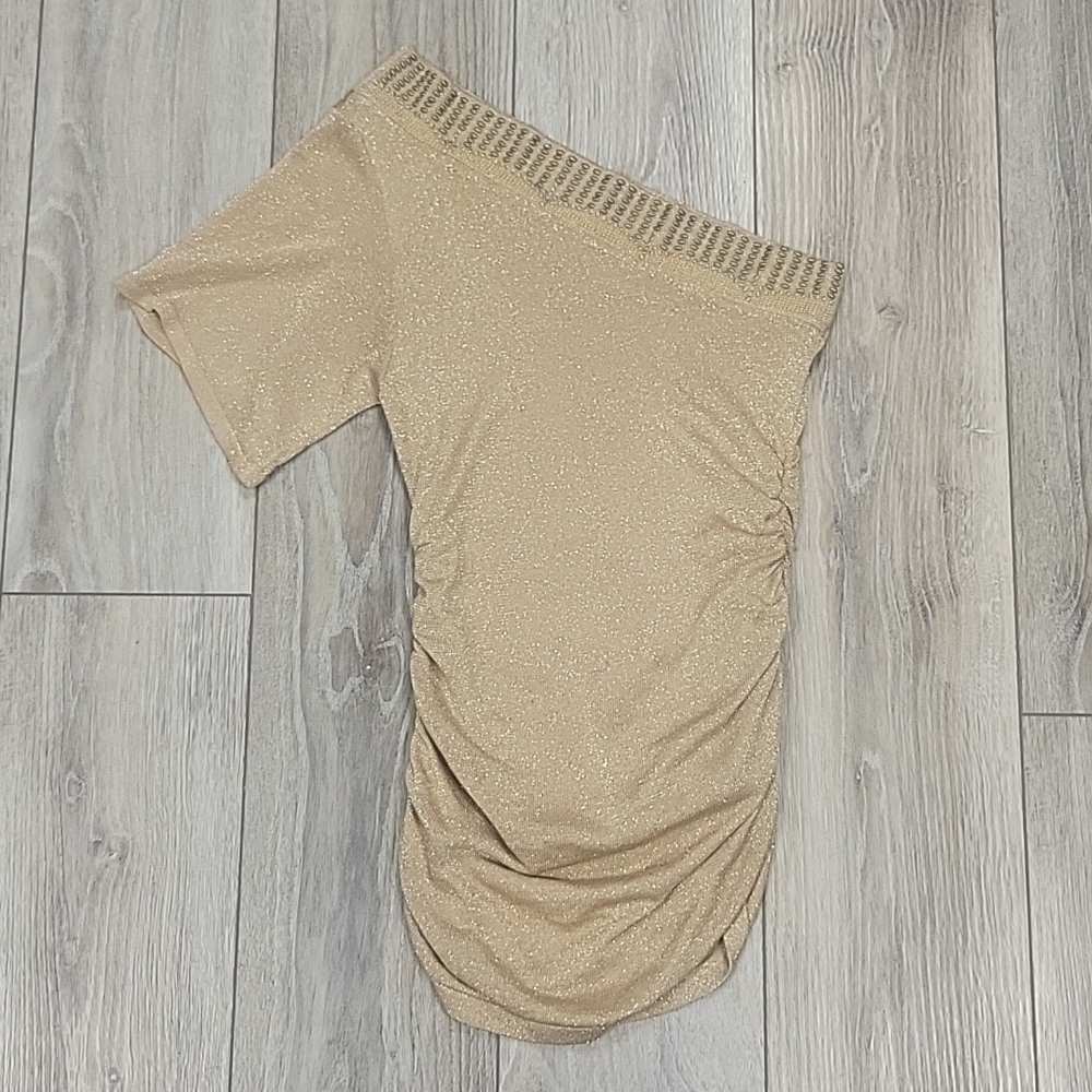 Cache Gold One Sleeve Sweater with Embellished Neckline Size Small